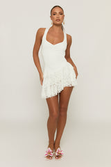 White Lace Waterfall Hem Mini Dress - Faryn