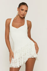 White Lace Waterfall Hem Mini Dress - Faryn