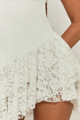 White Lace Waterfall Hem Mini Dress - Faryn