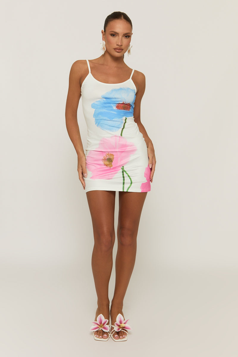 White Floral Bodycon Mini Dress - Athens