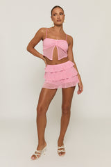 Pink Mesh Top and Ruffle Mini Skirt Co-ord Set - Ellia