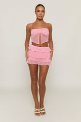 Pink Mesh Top and Ruffle Mini Skirt Co-ord Set - Ellia