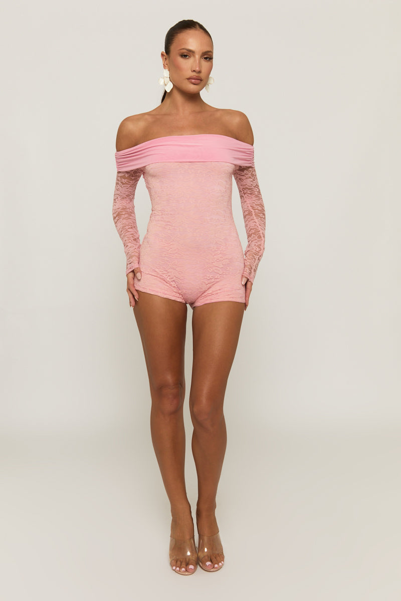 Pink Lace Bardot Playsuit - Irena