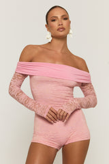 Pink Lace Bardot Playsuit - Irena