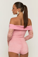 Pink Lace Bardot Playsuit - Irena
