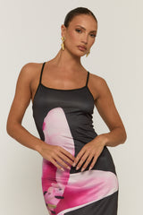 Black Large Floral Print Strappy Maxi Dress - Elsa