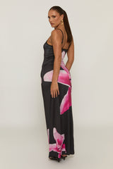 Black Large Floral Print Strappy Maxi Dress - Elsa