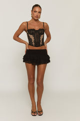 Black Lace Mesh Mix Corset Top - Edith