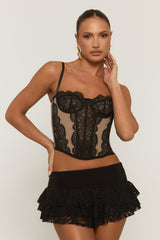 Black Lace Mesh Mix Corset Top - Edith