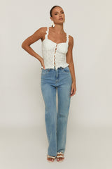 White Broderie Button Front Top - Bali