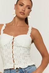 White Broderie Button Front Top - Bali
