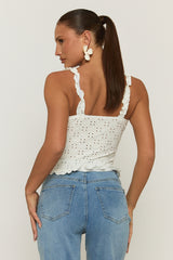 White Broderie Button Front Top - Bali