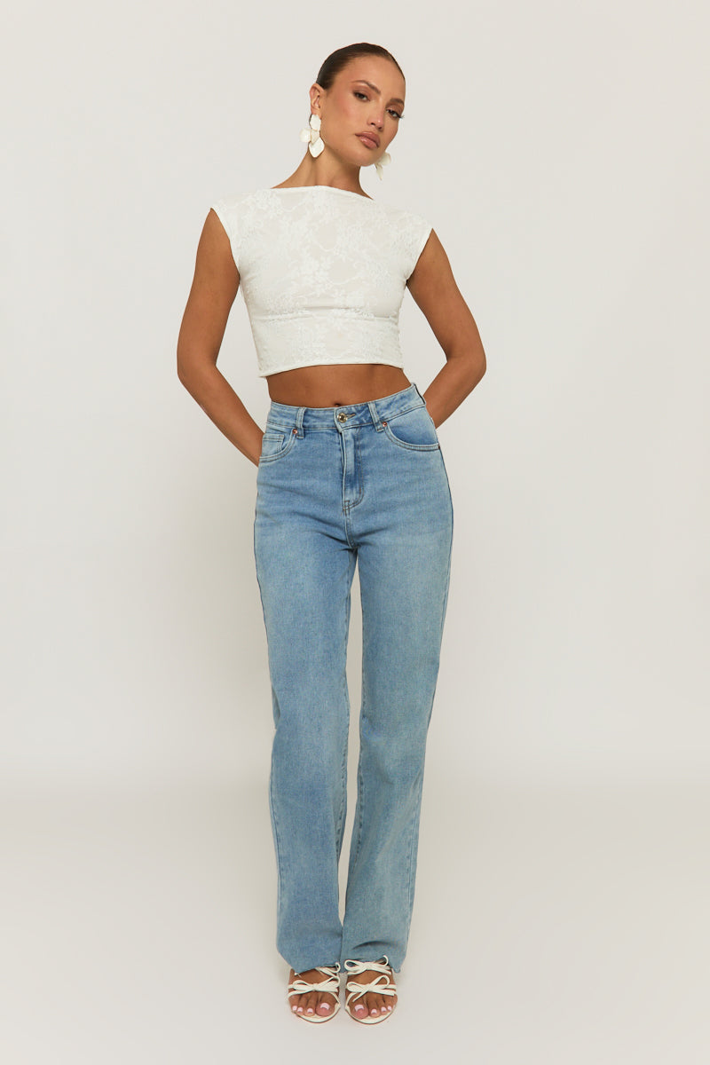 White Lace Open Back Crop Top - Mari