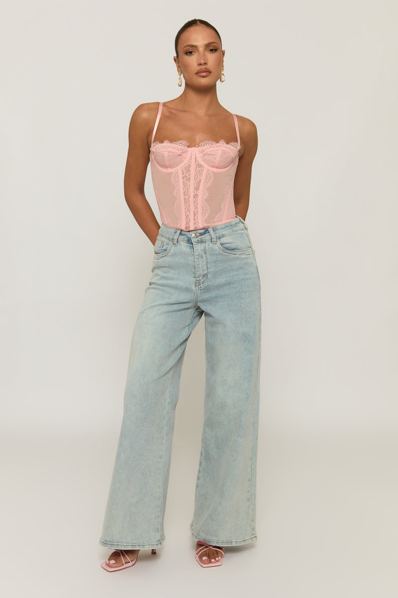 Pink Eyelash Lace Corset Top - Peru