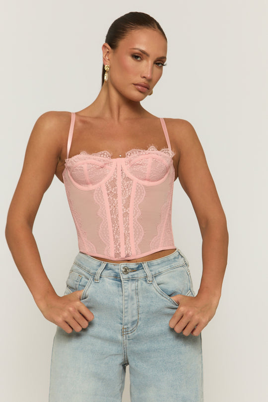 Pink Eyelash Lace Corset Top - Peru