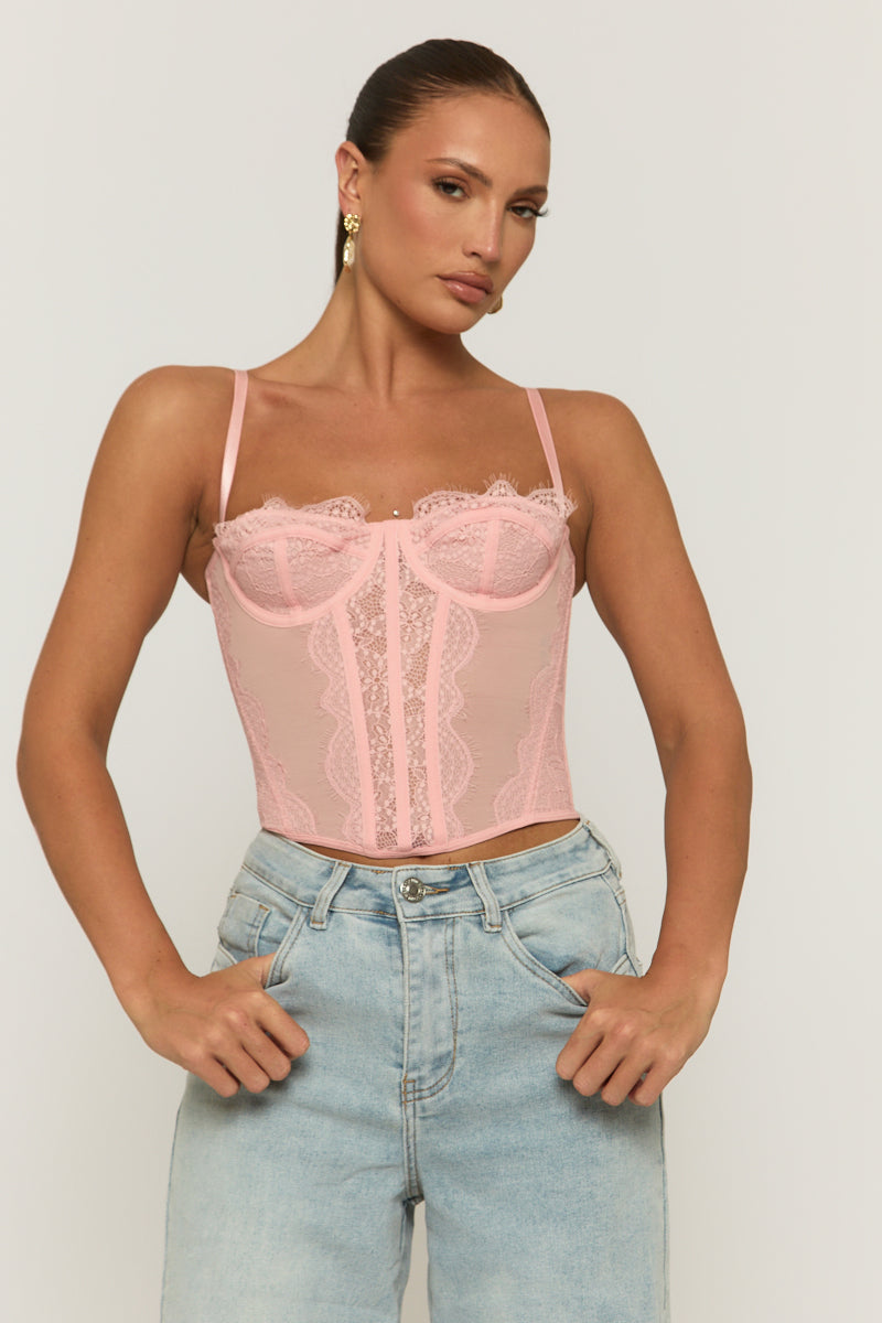 Pink Eyelash Lace Corset Top - Peru