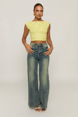 Yellow Lace Open Back Crop Top - Mari