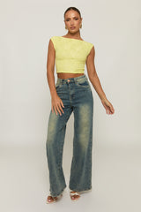 Yellow Lace Open Back Crop Top - Mari