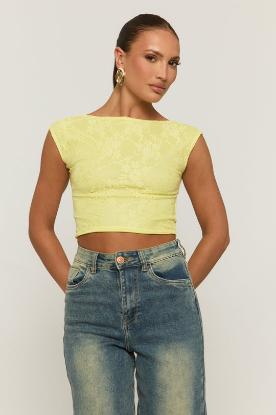 Yellow Lace Open Back Crop Top - Mari