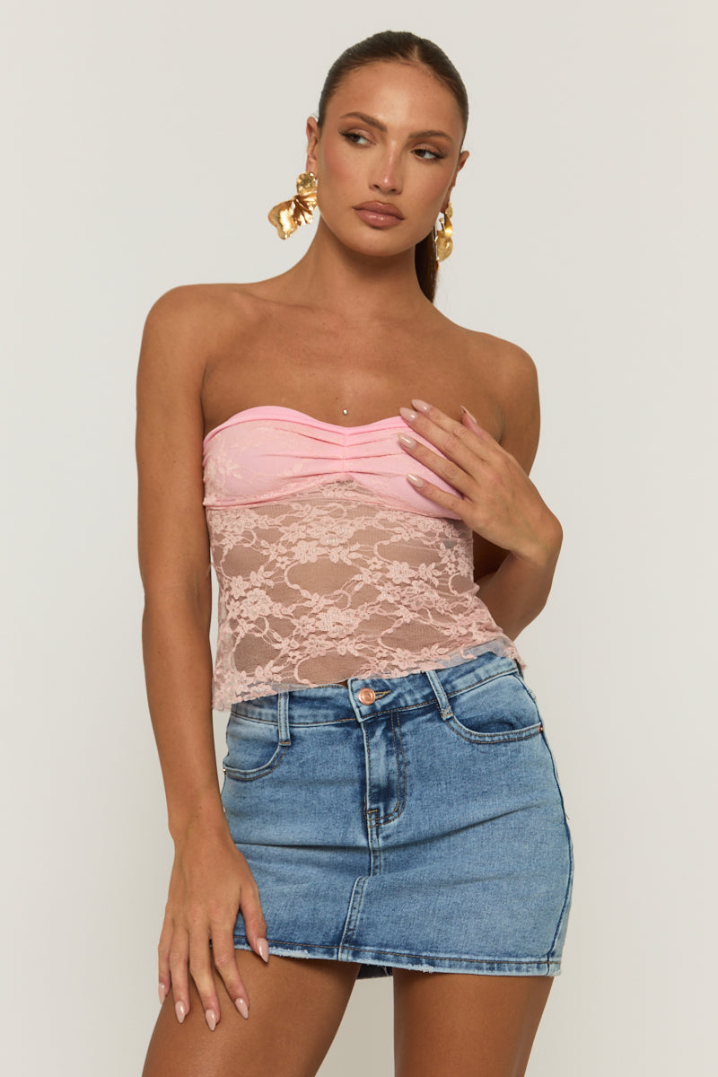 Pink Lace Bandeau Top - Sintra
