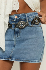 Black Faux Leather Oval Stud Detail Belt - Liv