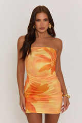 Orange Floral Bandeau Mini Dress - Lacy