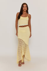 Butter Yellow Lace Ruffle Top and Maxi Skirt Co-ord Set - Claire