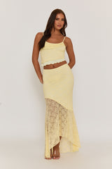 Butter Yellow Lace Ruffle Top and Maxi Skirt Co-ord Set - Claire