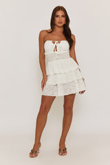 White Broderie Bandeau Ruffle Mini Dress - Maura