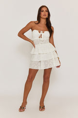 White Broderie Bandeau Ruffle Mini Dress - Maura
