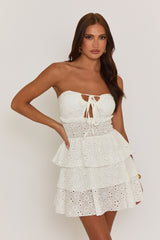 White Broderie Bandeau Ruffle Mini Dress - Maura