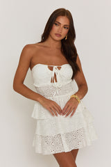 White Broderie Bandeau Ruffle Mini Dress - Maura