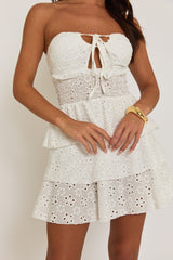 White Broderie Bandeau Ruffle Mini Dress - Maura