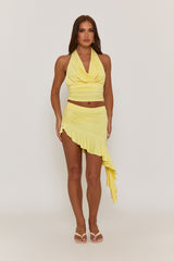 Butter Yellow Cowl Top and Frill Mini Skirt Co-ord Set - Alia