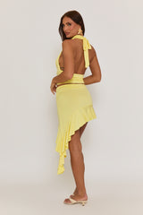 Butter Yellow Cowl Top and Frill Mini Skirt Co-ord Set - Alia