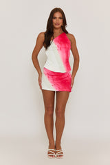 Pink Floral Asymmetric Top and Mini Skirt Co-ord Set - Courtney