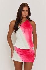 Pink Floral Asymmetric Top and Mini Skirt Co-ord Set - Courtney