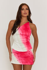 Pink Floral Asymmetric Top and Mini Skirt Co-ord Set - Courtney