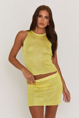 Yellow Glitter Crochet Top and Mini Skirt Co-ord Set - Dallas
