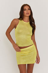 Yellow Glitter Crochet Top and Mini Skirt Co-ord Set - Dallas