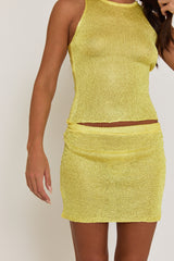 Yellow Glitter Crochet Top and Mini Skirt Co-ord Set - Dallas