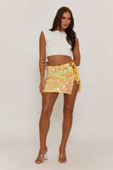 Yellow Disc Sequin Tie Side Mini Skirt - Colleen