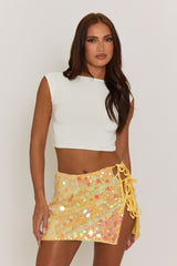 Yellow Disc Sequin Tie Side Mini Skirt - Colleen