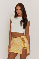 Yellow Disc Sequin Tie Side Mini Skirt - Colleen