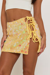 Yellow Disc Sequin Tie Side Mini Skirt - Colleen