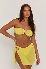 Yellow Crinkle Gold Trim Bikini And Skirt 3 Piece - Cassandra