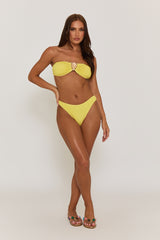 Yellow Crinkle Gold Trim Bikini And Skirt 3 Piece - Cassandra
