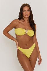 Yellow Crinkle Gold Trim Bikini And Skirt 3 Piece - Cassandra