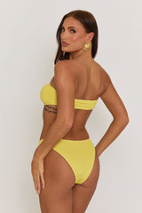 Yellow Crinkle Gold Trim Bikini And Skirt 3 Piece - Cassandra