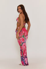 Pink Floral Bikini And Mesh Maxi Skirt 3 Piece Set - Daisy